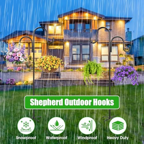 95 Inch Double Shepherds Hooks for Outdoor, Heavy Duty Bird Feeder Pole with 5 Prong Base for Hanging Lantern, Hummingbird Feeder, Lightweight Plant, Shepherd Hook for Bird Feeder for Outside, 2 Packs - Image 6