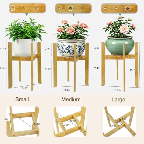 15.7” Bamboo Adjustable Small Plant Stand Indoor for 8-12 Inch Pots 2 pack - Image 2