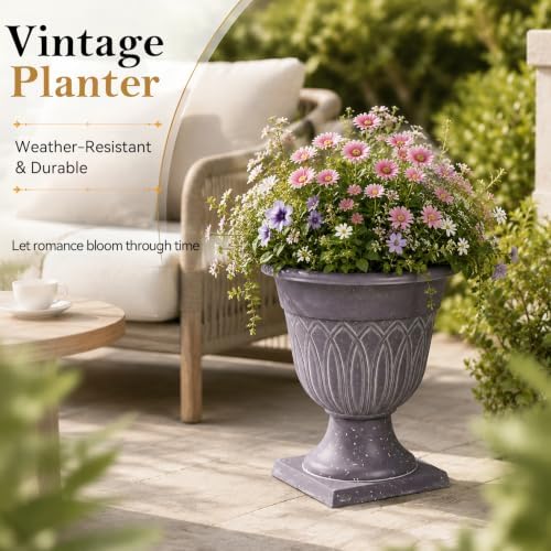 Planters for Outdoor Plants Large 2 Pack Resin Urn 15.3IN - Image 3