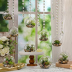 GlikCeil 112 Pcs 3.15'' Hanging Glass Tealight Holder Globe with K9 Crystal Garland Strands,Teardrop Pendant Hanging Tealight Candle Holder Orbs Air Plant for Wedding Centerpiece Party Decor (Clear) - Image 2