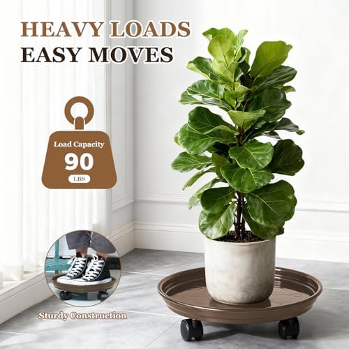 Circloophs 7 Packs Plastic Rolling Plant Caddy with Casters Heavy Duty 12 inches Plant Dolly with Wheels for Moving Heavy Plant Pot Saucers Inddor and Outdoor, Coffee Brown - Image 4