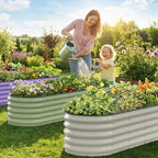 Kesfitt Raised Garden Bed, Metal Galvanized Steel Oval Garden Bed 8x2x1.5 ft with 18-Inch Deep Open-Bottom Design for Outdoor Vegetable Gardening, Fruit Green - Image 6
