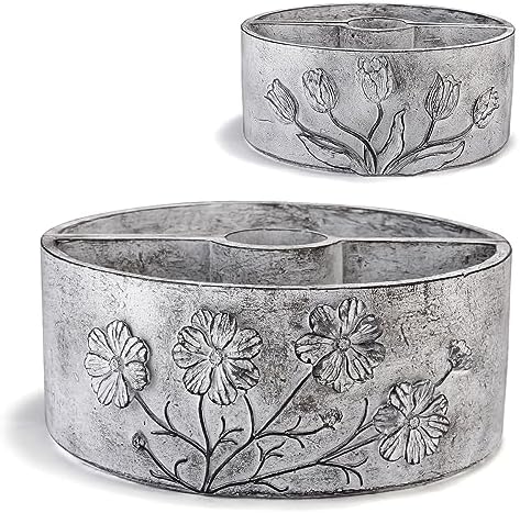 Patio Umbrella Planter 2 PCS Wrap Around Umbrella Planter Carving with Umbrella Hole Half Round Flower Pot Outdoors（11.41 * 11.41 * 4.72inch） for Terrace Tables(Grey) by MCCKLE