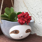 SILVERFEVER Sloth Hanging Planter | Succulent Plant Pot |Indoor Outdoor Ceramic Animal Planters Pots| Flowerpot Container (1, Grey-Sloth Face) - Image 3