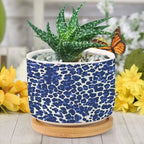 Leopard Purple and White Dot Planters Ceramic African Tribal Animal Print Round Plant Pot with Drainage Holes and Bamboo Tray Pot for Home Office Decoration - Image 6