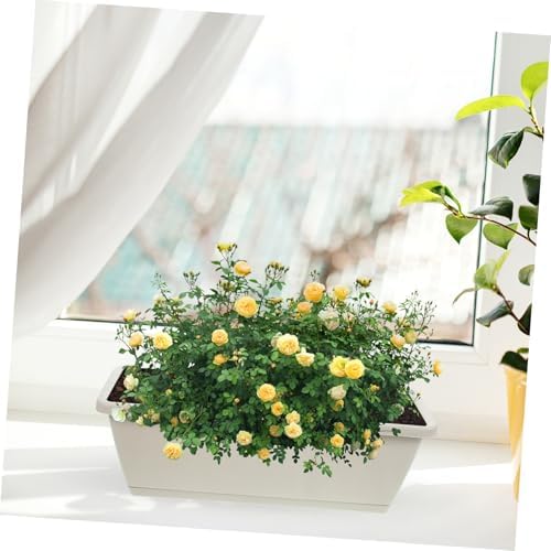 4-Set Rectangular Window Box Planter with Saucer Vegetable Herb Flower Planting Pots for Indoor Outdoor Garden 43cm Medium Plastic Containers in Light Gray Sky Blue Terracotta - Image 6