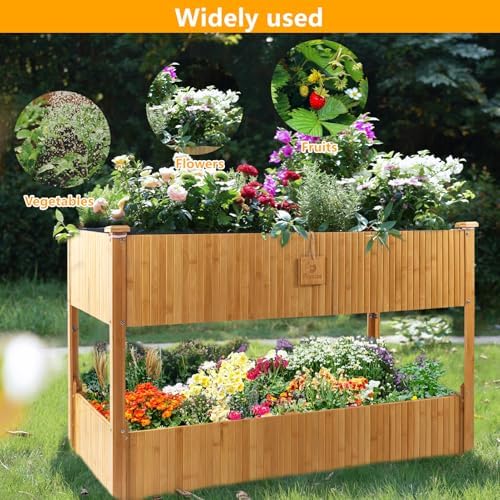 Raised Garden Bed - 2-Tier Elevated Planter Box for Herbs, Vegetables, Succulents & Flowers | 48x25x30 Inch Standing Growing Bed | Outdoor/Indoor Bamboo Planter - Image 6
