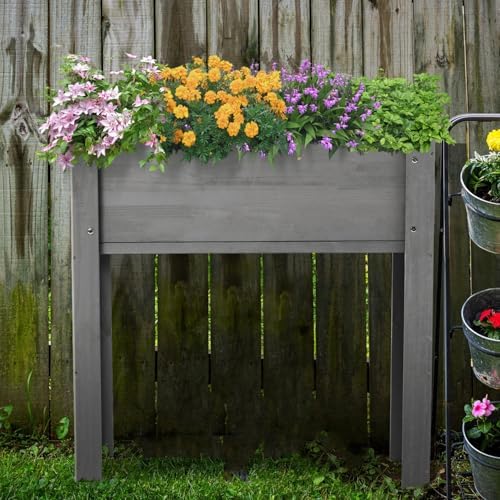 31x16x30 Raised Garden Bed with Legs, Elevated Wooden Planter Box with Liner for Flowers, Vegetable, Suitable for Outdoor, Patio, Balcony, Backyard, Grey - Image 4
