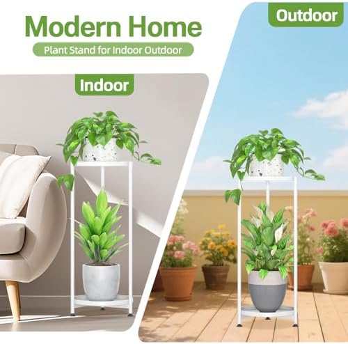 iDavosic.ly 2 Tier Metal Corner Plant Stand Indoor Outdoor, 29'' Tall White - Image 6