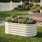 SnugNiture 4x2x1.5ft Raised Garden Bed Outdoor, 17" Tall Galvanized Metal Planter Box, Oval Raised Garden Bed Kit for Planting Vegetables Plants Fruits, Beige White - Image 5