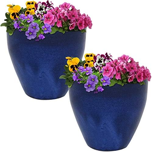 Sunnydaze 10 in Outdoor Glazed Ceramic Plant Pot - Imperial Blue - Set of 2 by SunnydazeDecor