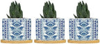 French Cairo Blue and White Ceramic Planters Chinoiserie Floral Planters for Indoor Plants with Drainage Holes and Saucers Pot for Home Office Desk Garden by BRUYU5SE