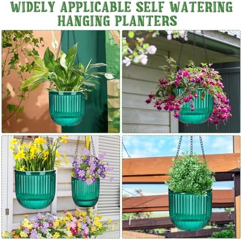4 Pcs 6.5'' 4.5'' Hanging Self Watering Pot for Indoor Plant, Green - Image 5