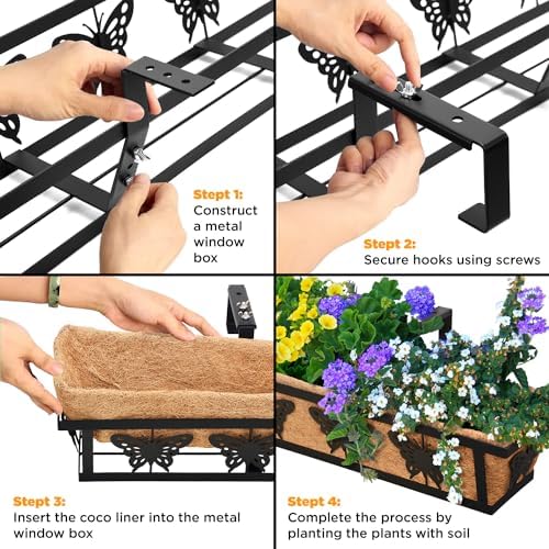 2-Pack 32IN Window Box Railing Hanging Planter Coco Liner Basket - Image 5