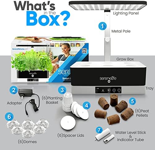 SereneLife Hydroponic Herb Garden - 6 Pod Indoor Kit, Full-Spectrum Grow Light, Adjustable Height, Smart Plant System, Black - Image 7