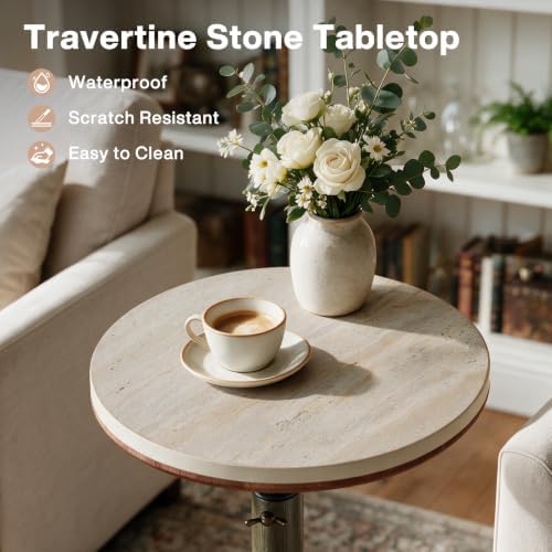 Tribesigns Adjustable Marble Drink Table, 12“ Round Pedestal End Table - Image 5
