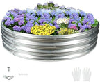 Durable Round Galvanized Steel Raised Garden Bed for Planting,Round Galvanized Steel Fire Ring/Fir Pit for Outdoor- 5×5×1FT,0.8MM Thick (Silver, 60 ins Diameter x 12 ins high) by zbzbml