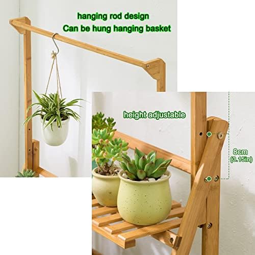 LIGUOYI 3-Tier Ladder Plant Stand Hanging Garden Display Shelf, Bamboo Plant Pot Holder H 56'' Folding Potted Plants Display Ladder Shelf Sturdy Durable for Home Storing Plants Flowers - Image 3