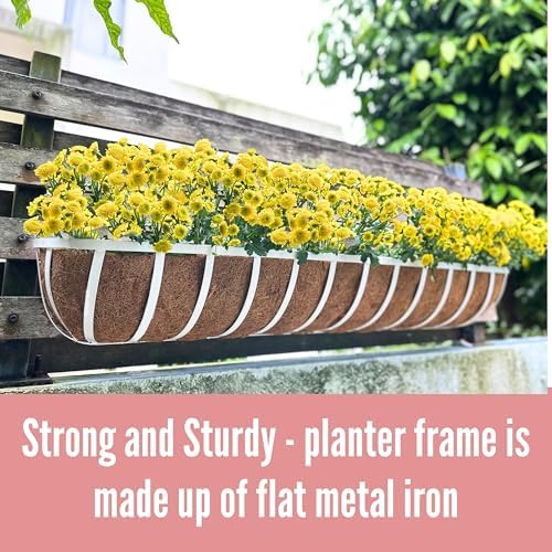 LaLaGreen Deck Railing Planter Boxes (2 Pack, 48 Inch) White Metal Rectangular Window Flower Box with Coco Liner, Wall Hanging Planters for Outdoor Plants Rail Fence Balcony Patio Porch Garden Decor - Image 6