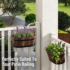 2-Pack Wooden Railing Planters, 13.2 inch Hanging Flower Pots with Detachable Hooks for Balcony, Fence, Deck, Garden, Country Home Decor -Carbonized - Image 6