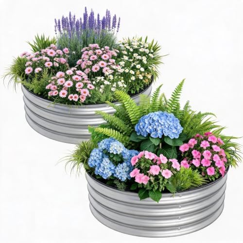 2×1.5FT Compact Round Raw Galvanized Metal Raised Garden Bed by EcoSummer