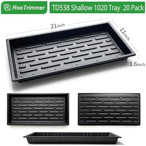 RooTrimmer 20 Pack Shallow 1020 Trays No Holes, Heavy Duty Reusable Seed Starter Flat Seedling Tray for 72/128 Cell Plug Tray, Transplant, Microgreen & Seed Germination (21"×11", 1.6" Deep, TD538) - Image 3