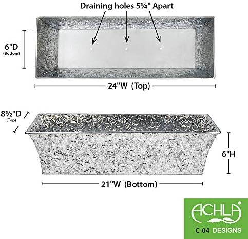 Achla Designs Embossed Galvanized Flower Window Box Planter, 24-in - Image 3