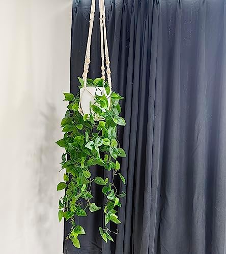 Comtelek 2 Packs Fake Hanging Plant with Pots for Home Decor Artificial Hanging Basket Plants Macrame Plant Hanger with Faux Vines Greenery for Bedroom Bathroom Room Wall Boho Decor Indoor Outdoor - Image 6