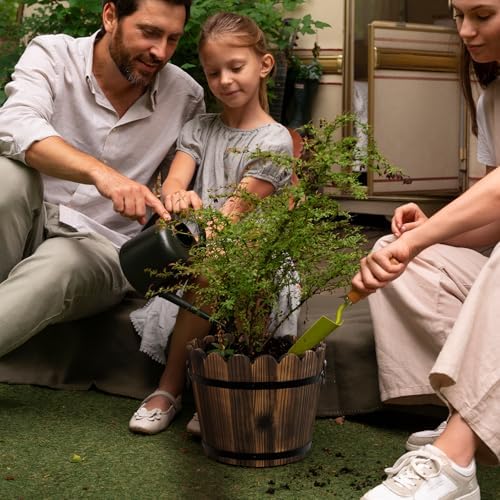 HakkaGirl Wooden Barrel Planters Flower Pots for Indoor Outdoor Plants, 10+11.5 inch Rustic Patio Garden Front Porch Planters Plant Pots Outdoor Decor Set of 2 - Image 5