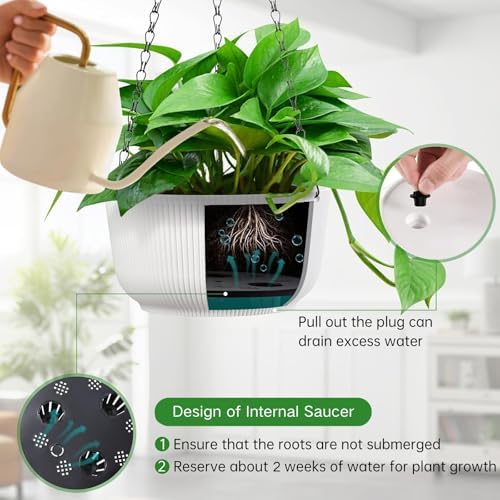 10 Inch White Hanging Planters for Outdoor Indoor Plants - Set of 2 - Image 3