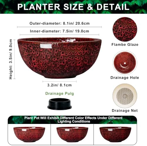 Bonsai Pots 8 Inch, Ceramic Succulent Pots, Red Leopard - Image 2