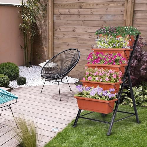 SEJOV 2 Pack Vertical Garden Bed, 5 Tiers Elevated Planter Box, Dark Red - Image 7
