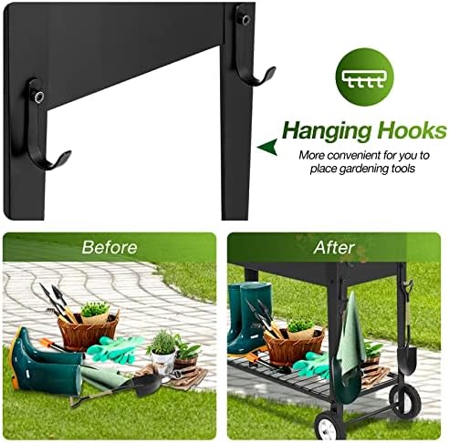 GARFANS Raised Garden Bed, Metal Raised Planter Box Outdoor with Legs, 2 Wheels and Shelf, Elevated Garden Bed Box for Vegetable Indoor Herb Flower Backyard Patio, 40" L x 16" W x 31.5" H - Image 5