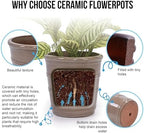 16" Ceramic Planters, Set of 3, 16 Inch, Taupe with Horizontal Rings - Image 7