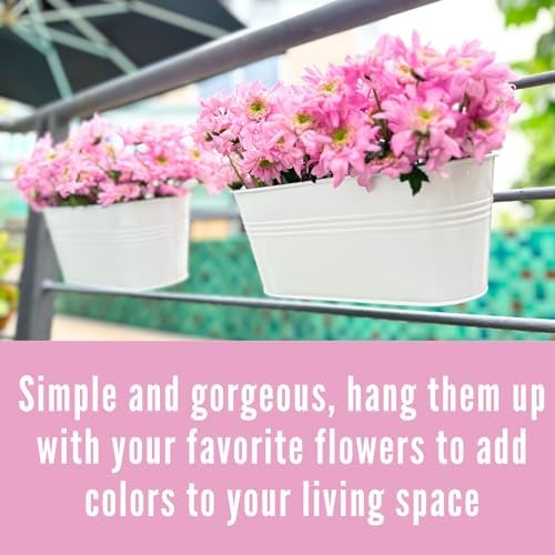 LaLaGreen Fence Rail Planter (11.2 in, 6 Pack) White Metal Strawberry Pots - Image 6