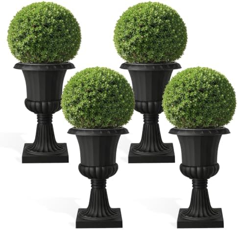 2/4 Pack 19.7 Inch Classic Pedestal Urn Planter, Lightweight PP Plastic Decorative Flower Pot for Patio Porch Wedding Indoor & Outdoor Decor Black 2 - Image 3