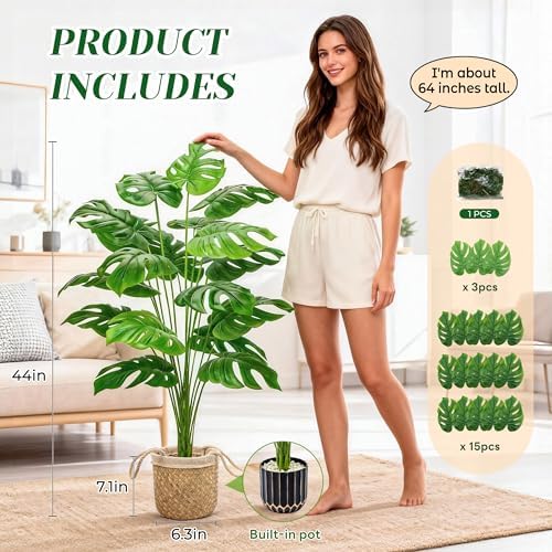Der Rose 44" Tall Fake Plants, Artificial Tree in Straight Woven Basket - Image 3