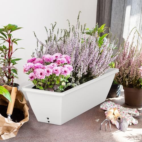8 Pcs 24 Inch Window Planter Box, White Large Plastic Rectangle Flower Planter Boxes with Water Absorbing Net Indoor and Outdoor Flower Pots for Windowsill, Balcony, Patio, Porch - Image 6