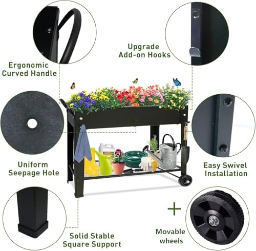 aboxoo Large Elevate 32" H Metal Raised Garden Bed with Wheels Legs Outdoor - Image 2