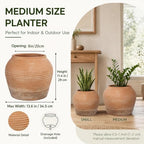 12"H x 14" Dia Distressed Terracotta Planter Pot with Drainage Hole, Vintage Ribbed Clay Pot Look, Rustic Decorative Large Indoor Outdoor Flower Pot for Patio, Porch, Garden, Entryway Farmhouse Decor - Image 3