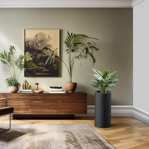 Kante Black Concrete Planter 23.6" Tall All-Weather Round Accent Pot - Image 4