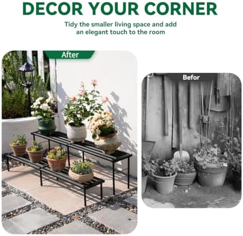Metal Plant Stand, Rust-proof Aluminum Flower Pot Stand, Heavy Duty Planter Display Shelving for Patio Balcony Garden Living Room Decorative (Black, 47.2 Inch) - Image 2