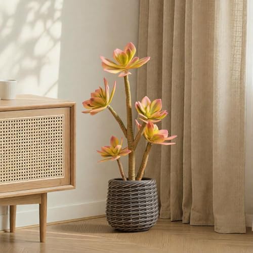Artificial Succulents Plants 2ft, Yellow Fake Cactus Plant with Brown Pot, Large Faux Floor Plant UV-Resistant for Home Office Hotel Patio Balcony or Garden Indoor Outdoor Desert Decor - Image 4