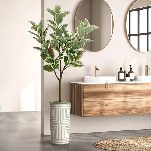 Artificial Tree in Geometric Planter, Fake Rubber Silk Tree for Indoor and Outdoor Home Decoration - 70" Overall Tall (Plant Pot Plus Tree) - Image 6