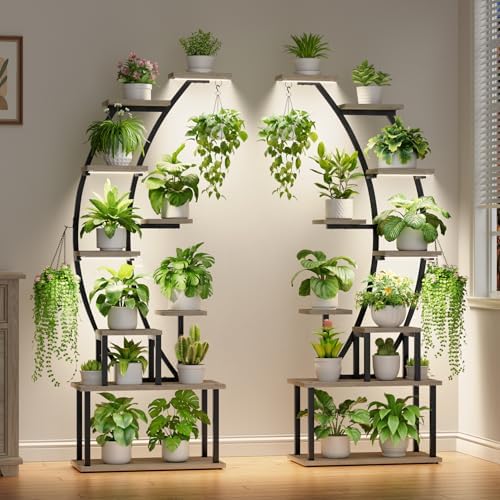 2 Pack Plant Stand Indoor with Grow Lights, 9 Tier Large Tall Plant Shelf by BACEKOLL