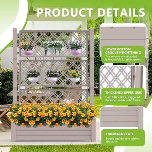 Elevated Raised Garden Bed,Outdoor Large Resin Patio Planter Box Stand Divisible with Drain Plug,Water Monitor for Plants Vegetables Flowers Fruits(Grey) - Image 5