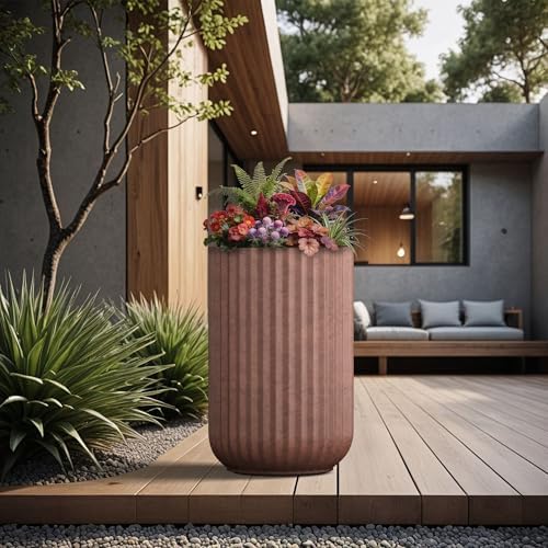 Kante Large Round Column Rusty Concrete Planter 21.7" Tall, Outdoor - Image 6