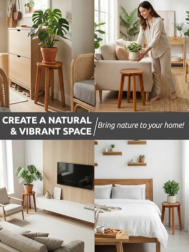 Demigo 15 in Tall Plant Stand, Acacia Plant Shelf for Indoor & Outdoor Use - Image 7