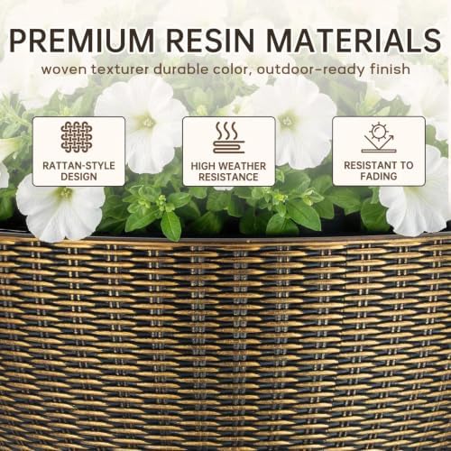 ZMTECH 2 Pack 12 Inch Rattan-Look Hanging Planter Baskets for Indoor Outdoor Plants, Hanging Flower Pots with Drainage Plug & Metal Chain,Hanging Basket for Porch Patio Garden Decor Bronze - Image 4
