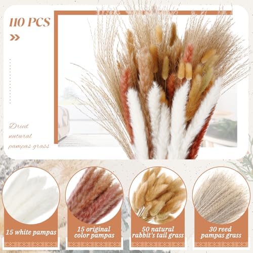 Suncalla 4 Pack Wooden Wall Planter with 110 Pampas Grass Modern Boho Wall Decor for Living Room Bedroom Bathroom Entryway, Farmhouse Rustic Art Vase for Dried Flower Faux Plant Home Office Decor - Image 5